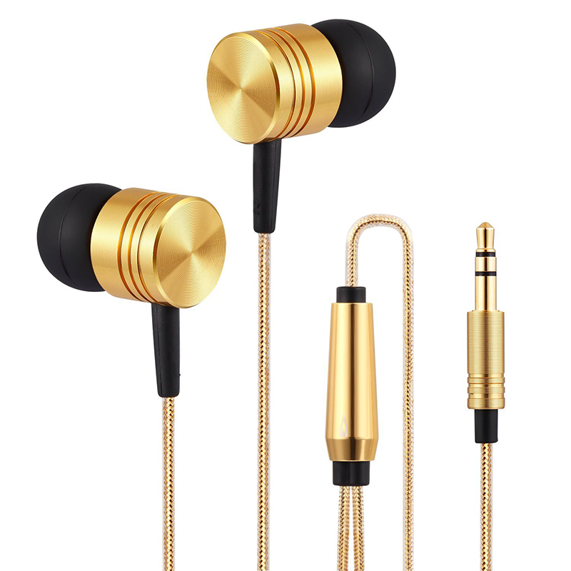 New metal in-ear earbuds with micrphone (Gold) 