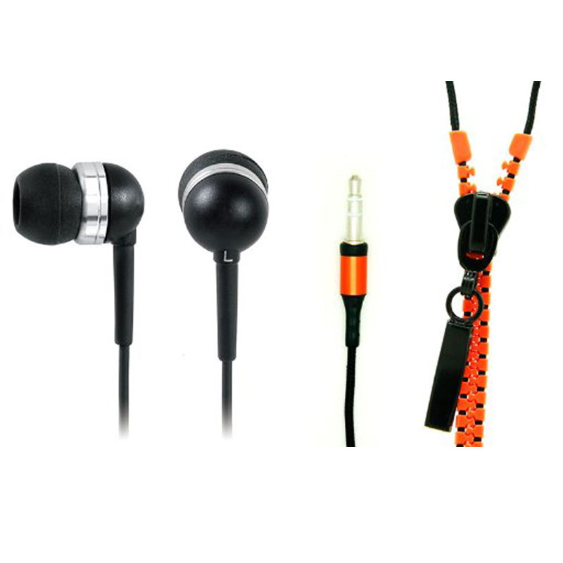 Zip cable earphones with mic for mobile phone