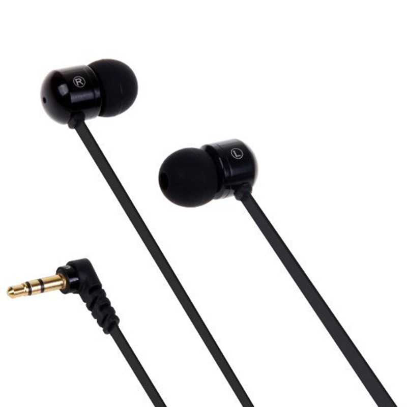 Black in-ear earphones handsfree earbuds 90degree plug